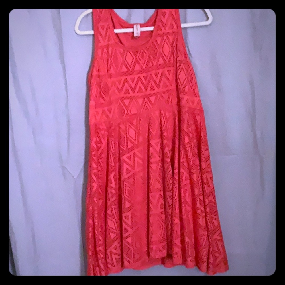 Coral color mid-length dress kinda casual &dressy